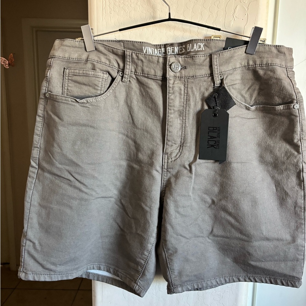 NWT Vintage Genes Black Gray French Terry Denim Shorts, Slim Fit Size 36W
